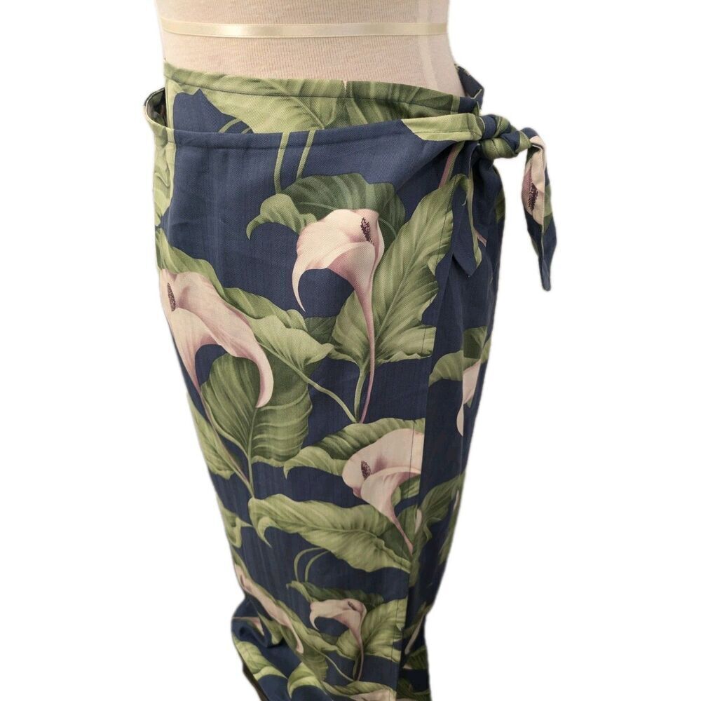 100% Silk Tommy Bahama Floral Hawaiian Top Wrap Skirt Set sz M Lily Resortwear - Picture 8 of 14